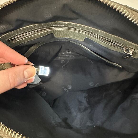 RUDSAK Genuine Leather Pebbled Moss Green Black Top Handle Satchel Shoulder Bag - Picture 9 of 16